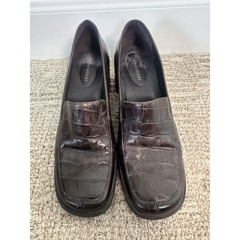 Naturalizer Brown Leather Block Heel Loafers Dark Academia Y2K Women's Size 7 M - Picture 2 of 7